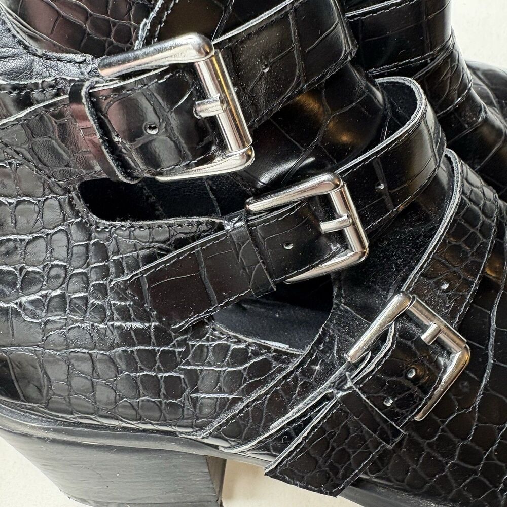 Steve Madden Black Snakeskin Print Block Heel Slip-On Ankle Booties Size 9.5 - Picture 6 of 8